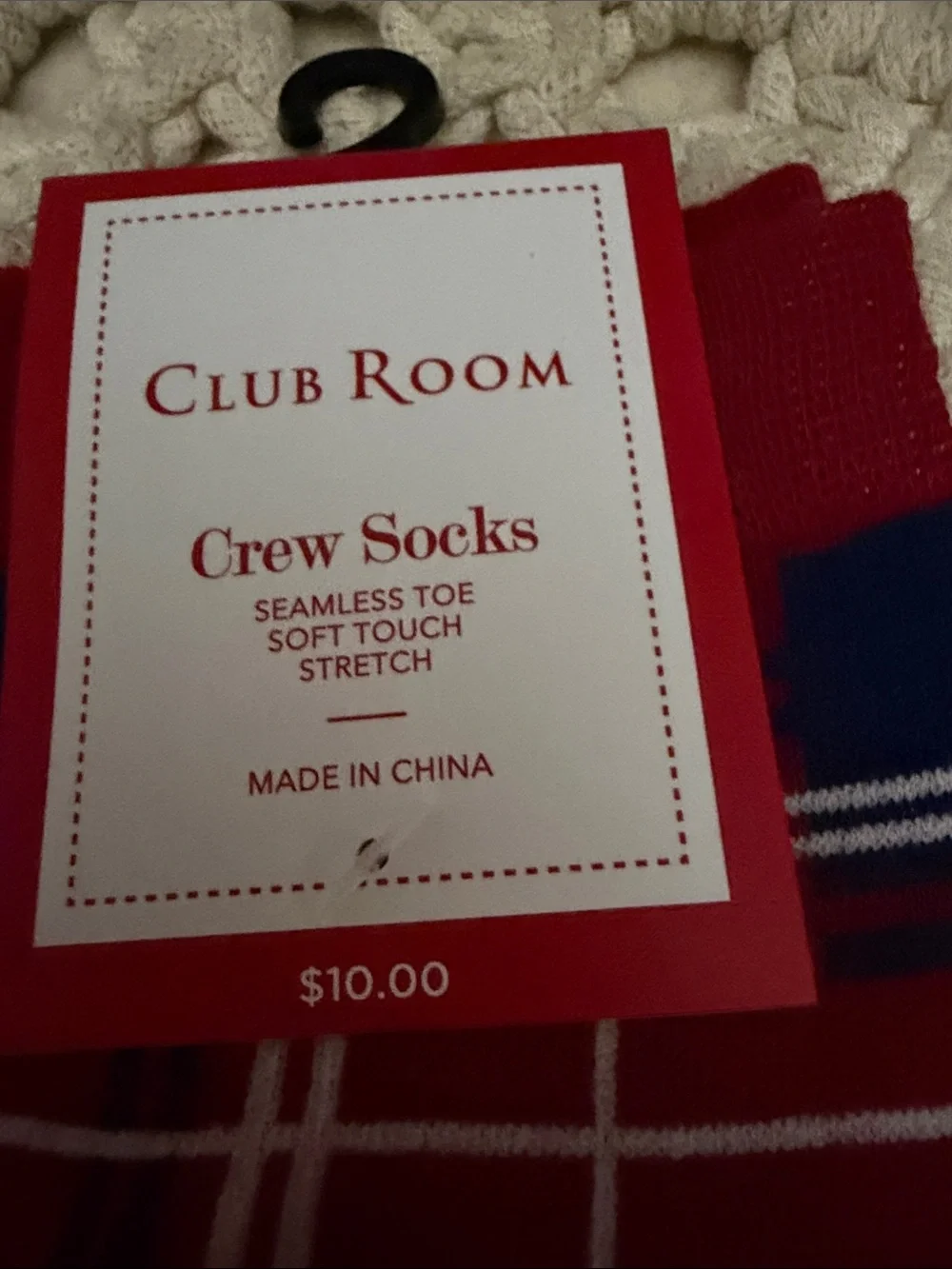 Club Room Red & Navy Plaid Crew Socks